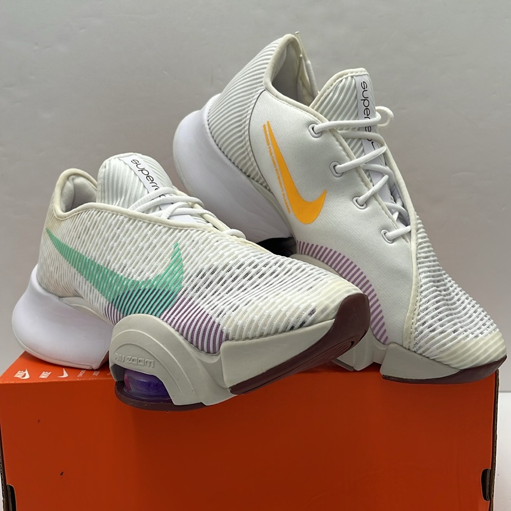 Nike WMNS White Sneakers with Orange and Green Swooshes NIKE AIR ZOOM SUPERREP 2 - Picture 4 of 16